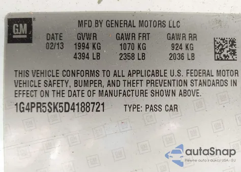 2013 Buick Verano Convenience Group z USA, uszkodzony, nr VIN 1G4PR5SK5D4188721